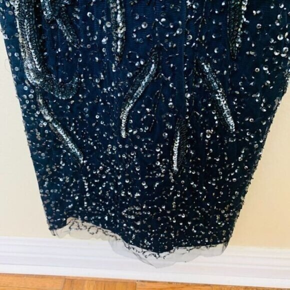 Aidan Mattox Deco Beaded Column Black-Tie Formal Gown Size 10 in Twilight Navy - Picture 9 of 13